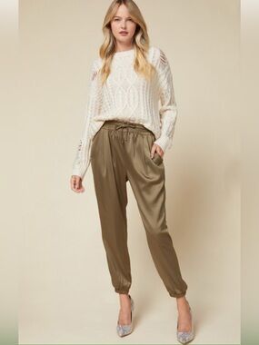 Ramy Brook Olive Satin Drawstring Joggers